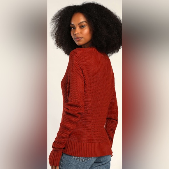LULU'S Campfire Cozy Brick Red Cropped Sweater - Picture 2 of 11